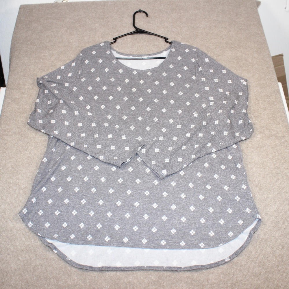 Old Navy Womens XXL Gray Geometric Diamond Print Long Sleeve Tunic Top Hem